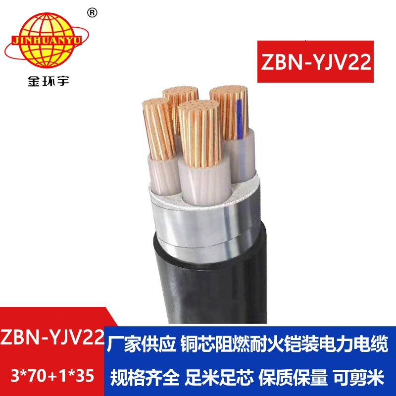 金環(huán)宇電線電纜 b級(jí)阻燃鎧裝電纜ZBN-YJV22-3X70+1X35平方 耐火電纜